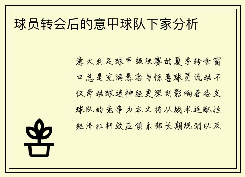 球员转会后的意甲球队下家分析